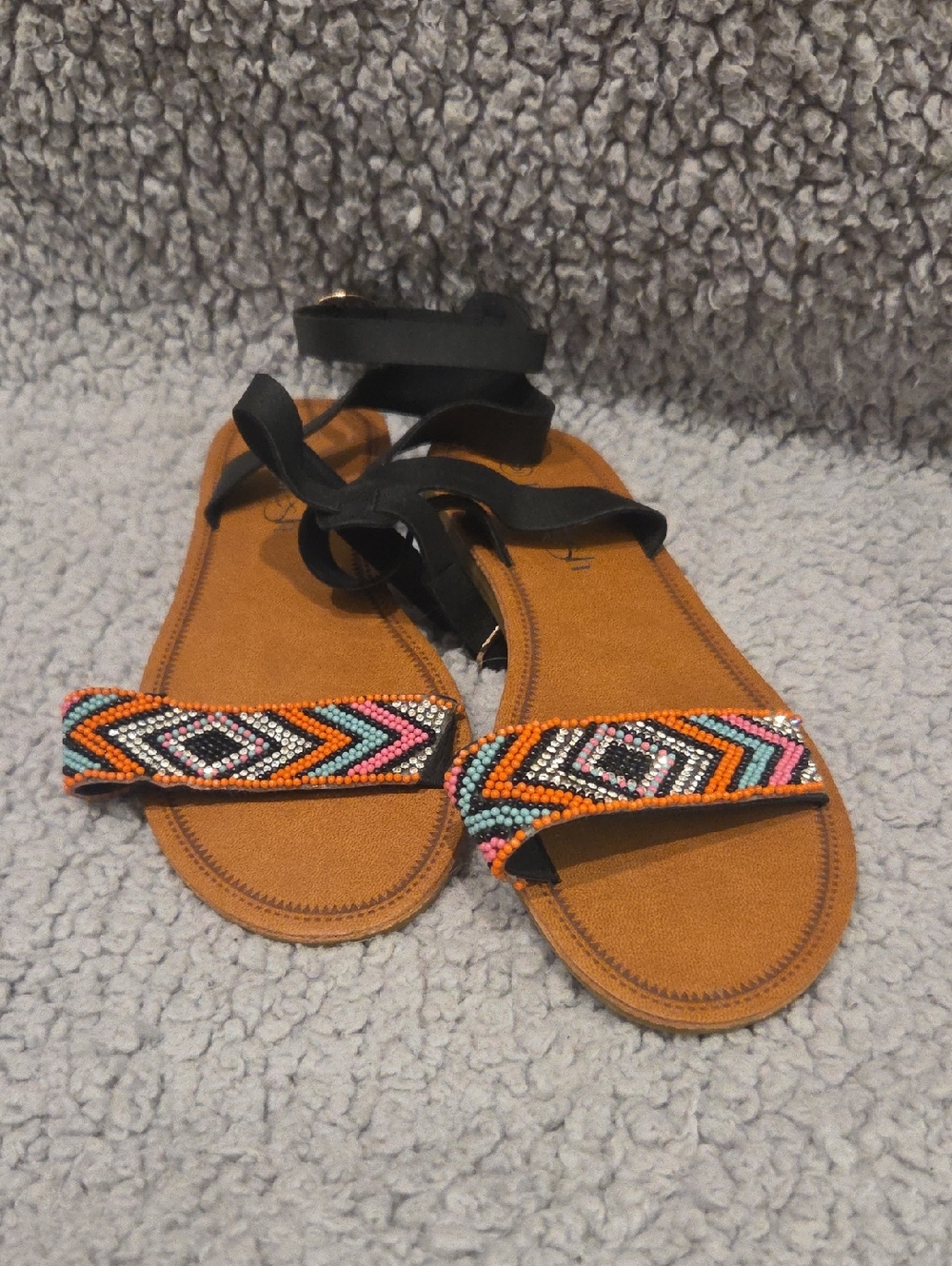 Refresh Tan Sandals with Colorful Beaded Straps